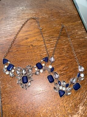 Statement Necklace with Deep Navy and Clear Stones - Women Jewelry